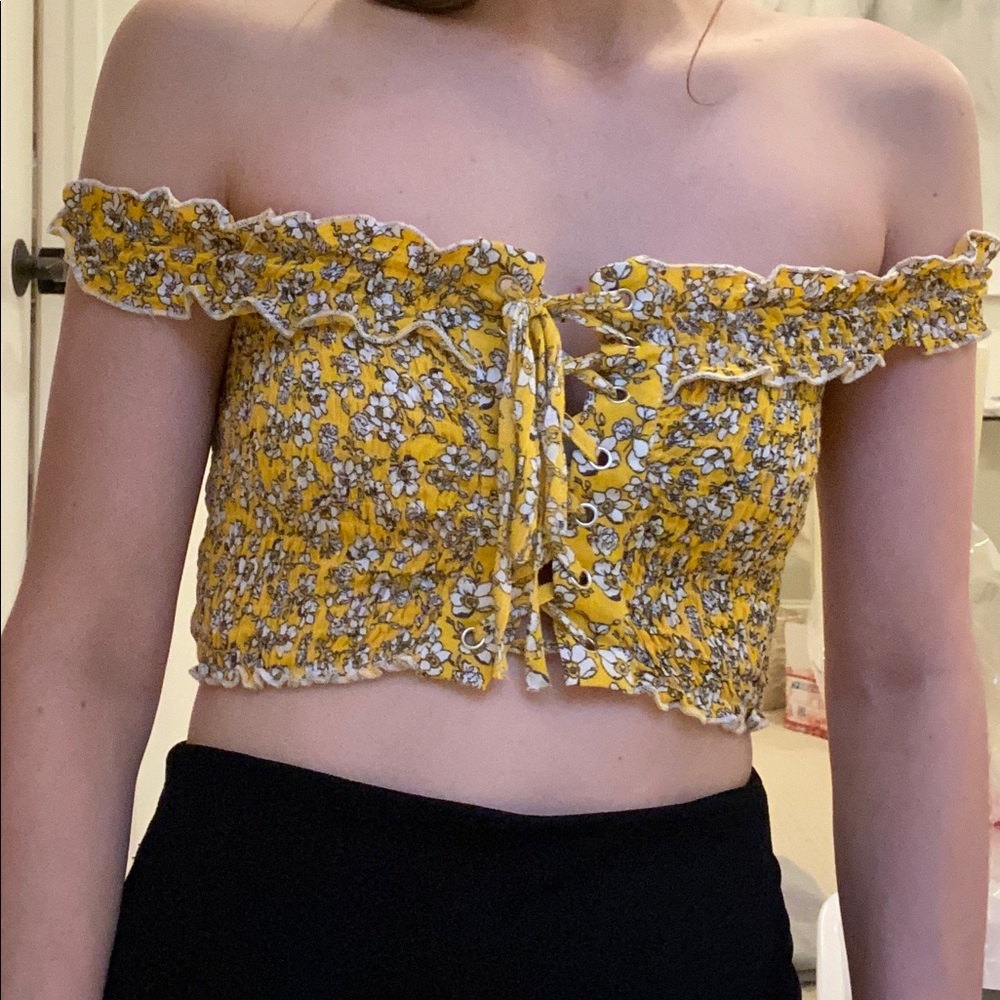 Yellow Floral Off-The-Shoulder Blouse